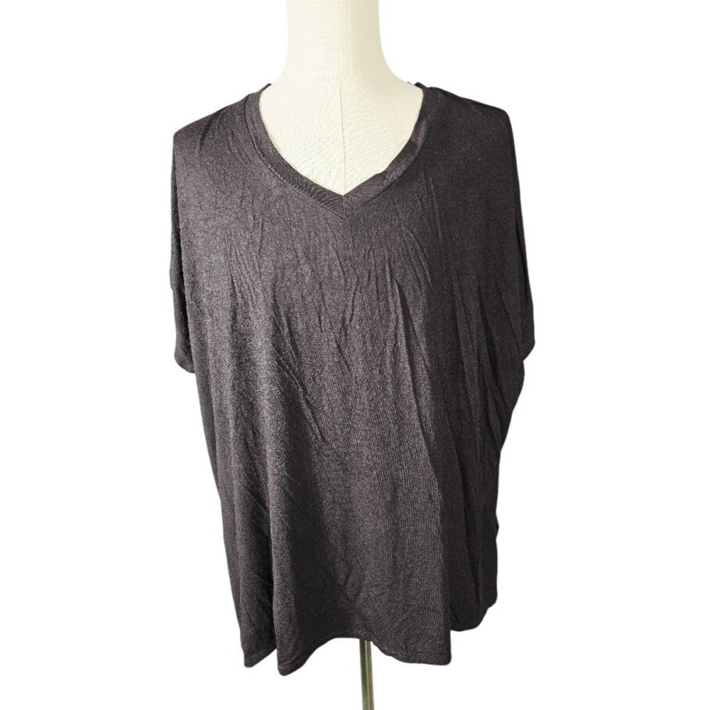 TAHARI Woman Black V Neck Short Sleeve Textured Knit‎ Top Plus Size 3X